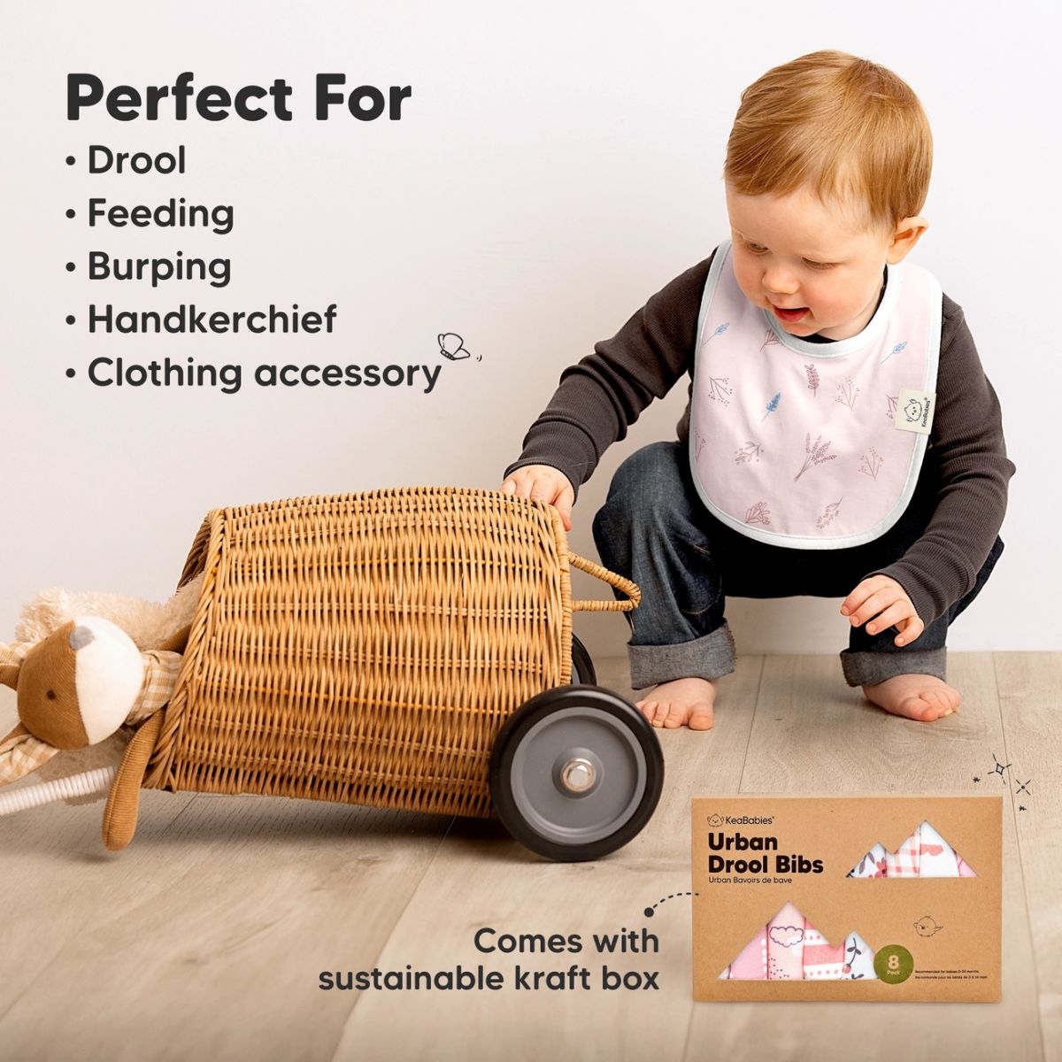 KeaBabies Organic Drool Bibs 8-Pack for Teething Babies 0-24M - Sweet Charm on Luna Baby Store Miami