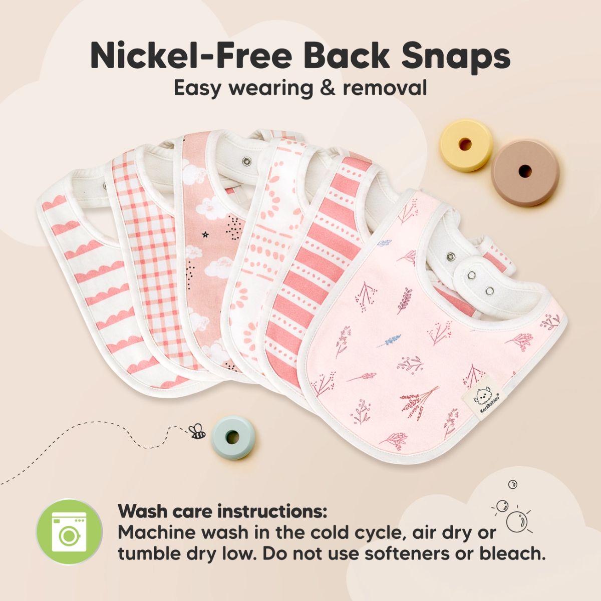 KeaBabies Organic Drool Bibs 8-Pack for Teething Babies 0-24M - Sweet Charm
