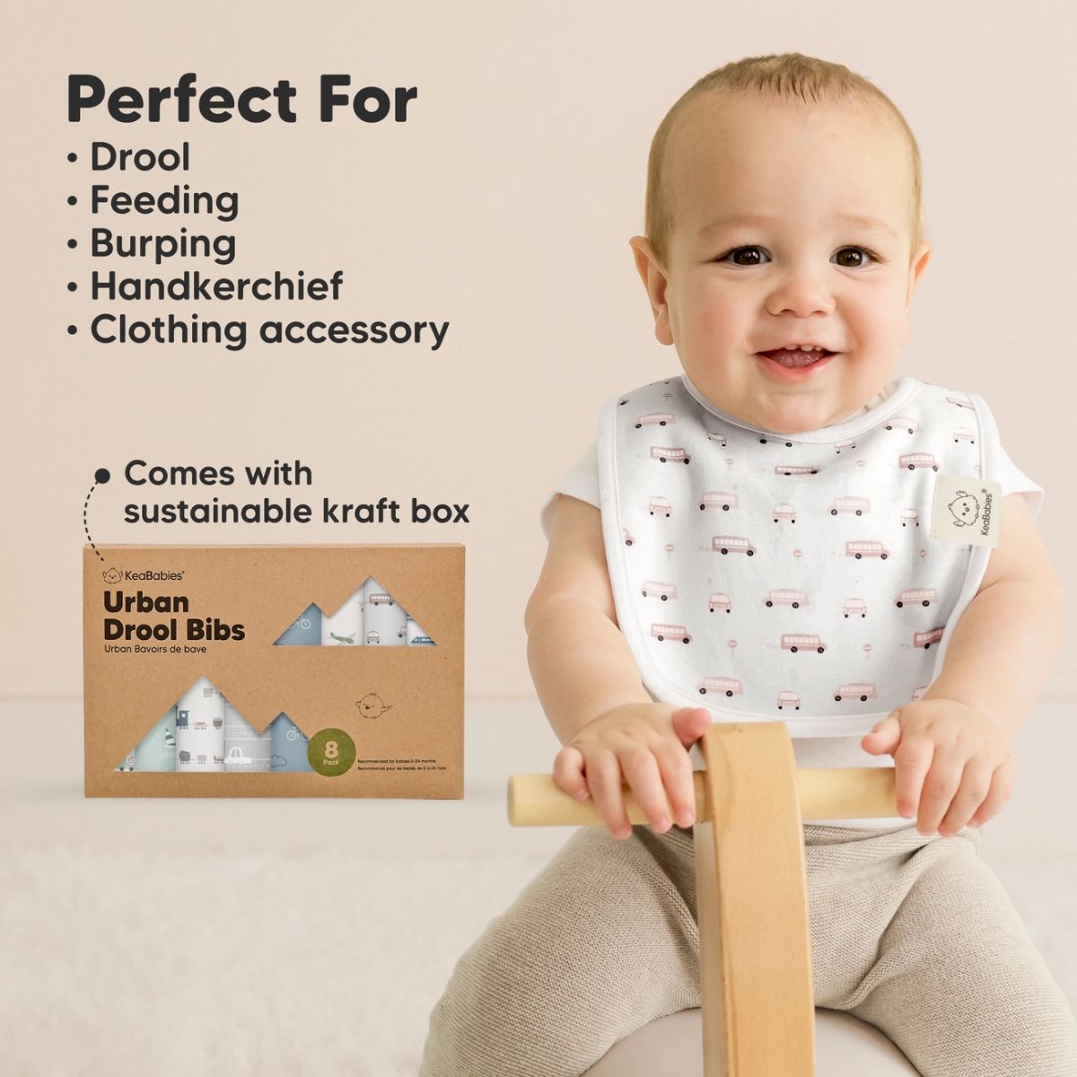 KeaBabies Organic Drool Bibs 8-Pack for Teething Babies 0-24M - Vessels on Luna Baby Store Miami