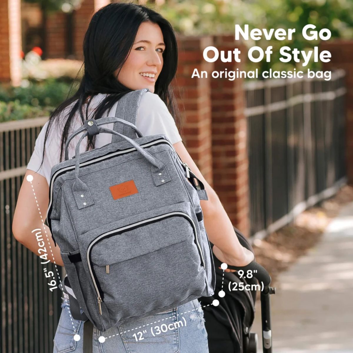 KeaBabies Original Diaper Bag Backpack - Classic Grey