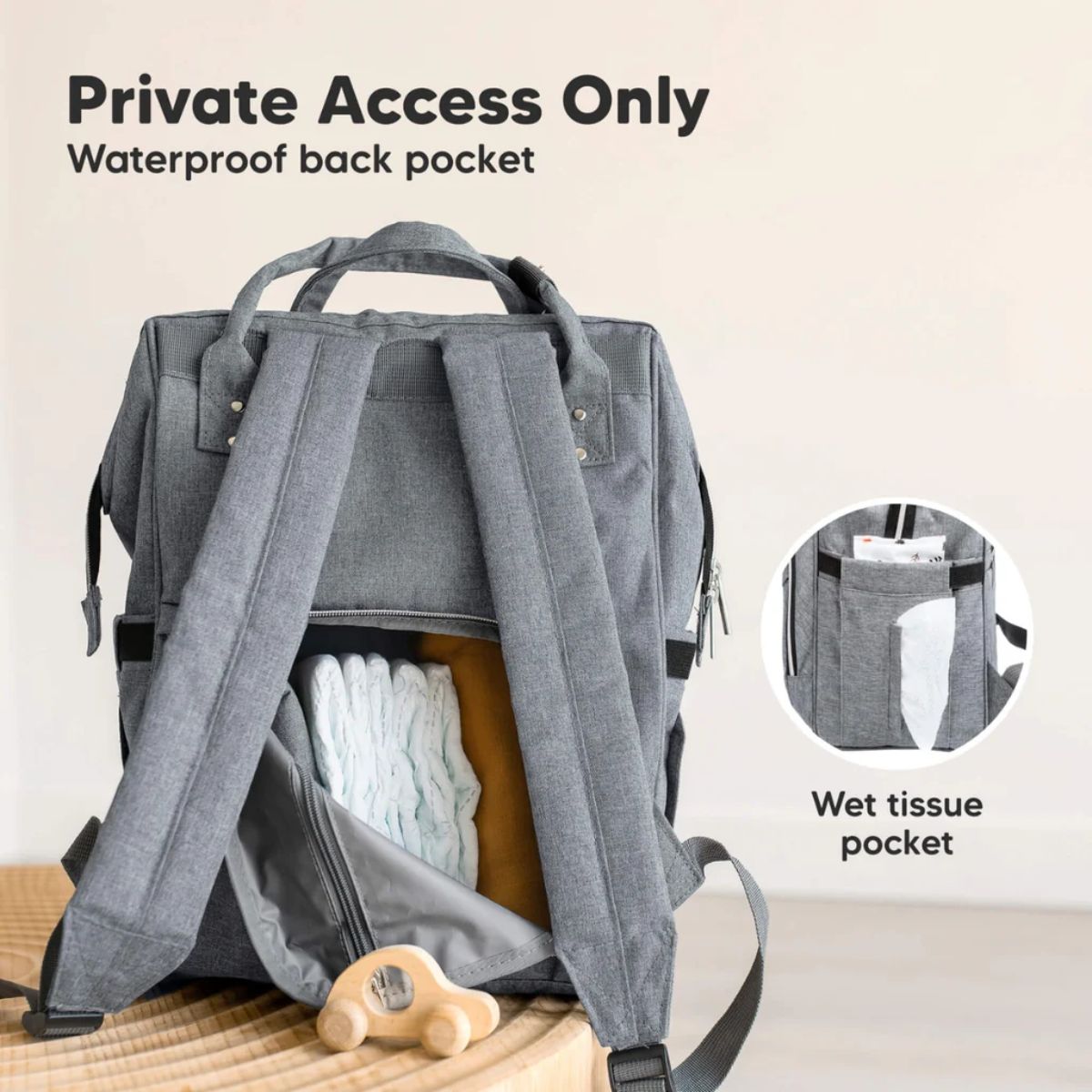 KeaBabies Original Diaper Bag Backpack - Classic Grey on Luna Baby Store Miami