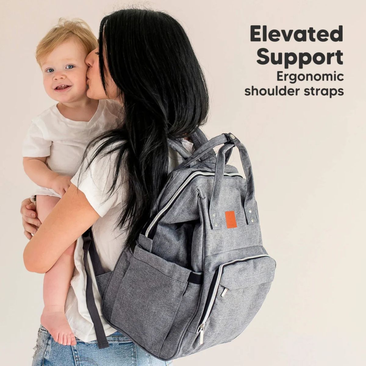 KeaBabies Original Diaper Bag Backpack - Classic Grey on Luna Baby Store Miami