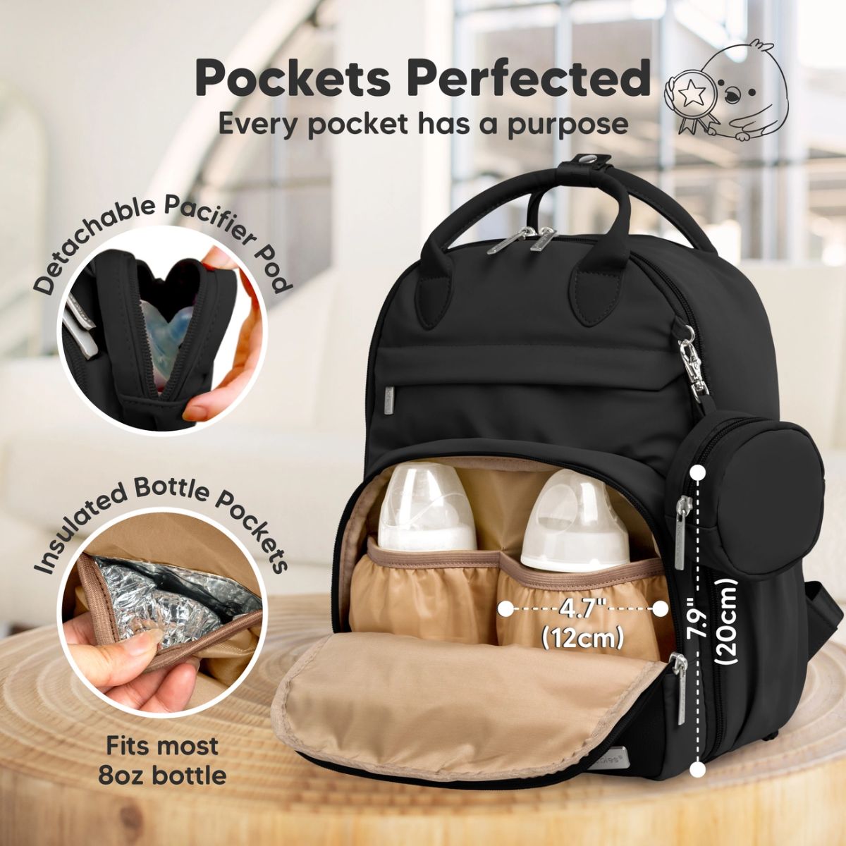 KeaBabies Play Diaper Backpack with Changing Pad - Trendy Black on Luna Baby Store Miami