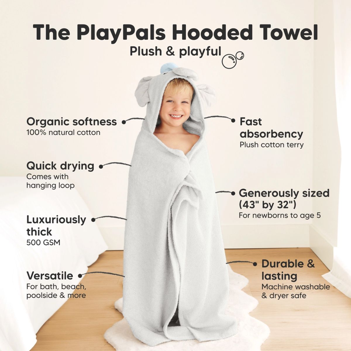 KeaBabies PlayPals Baby Hooded Towel - Ethan on Luna Baby Store Miami