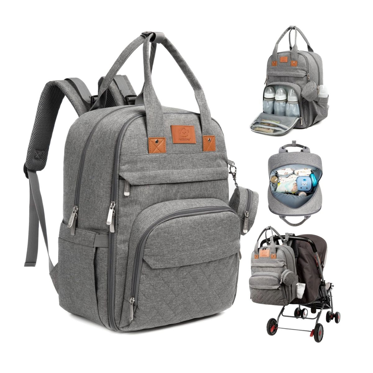 KeaBabies Rove Diaper Backpack - Classic Grey on Luna Baby Store Miami