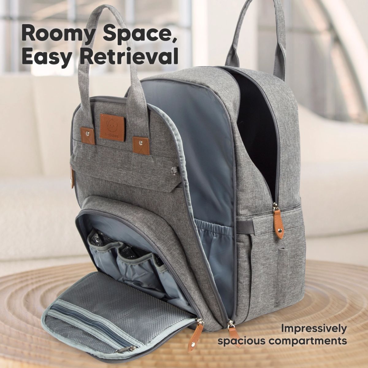 KeaBabies Rove Diaper Backpack - Classic Grey on Luna Baby Store Miami