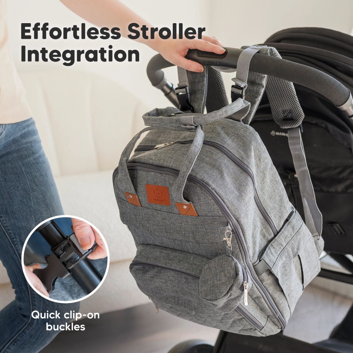 KeaBabies Rove Diaper Backpack - Classic Grey on Luna Baby Store Miami