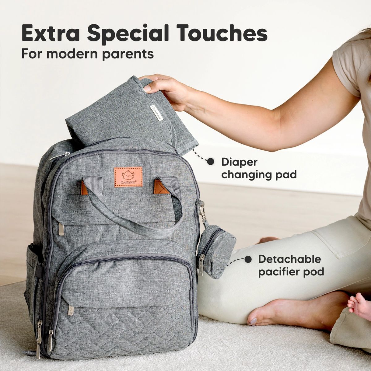 KeaBabies Rove Diaper Backpack - Classic Grey on Luna Baby Store Miami