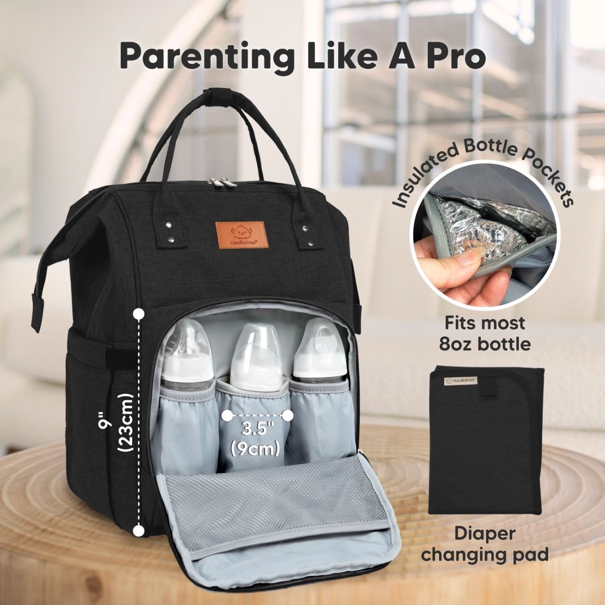 KeaBabies Rove Diaper Backpack -  Trendy Black on Luna Baby Store Miami