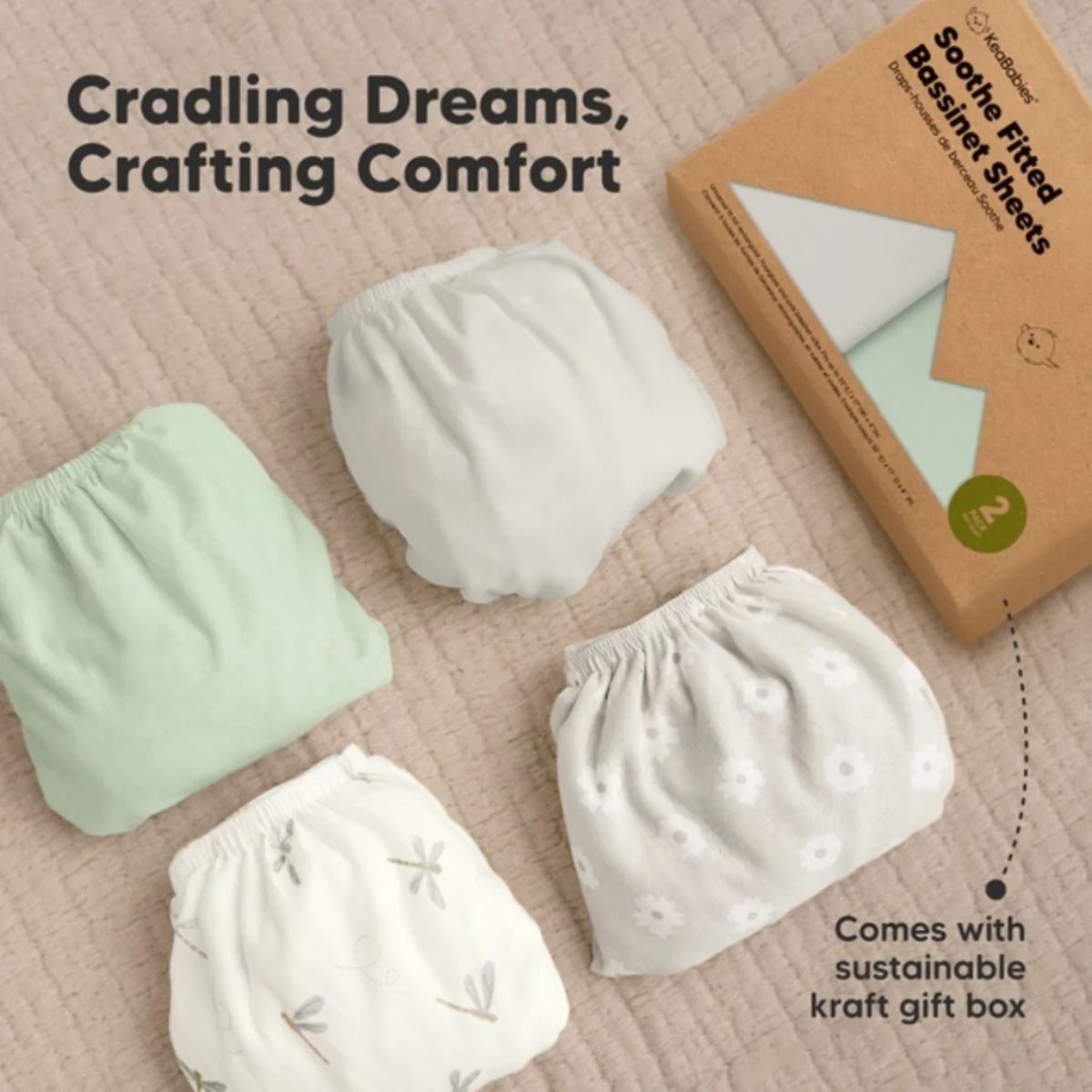 KeaBabies Soothe 2-Pack Fitted Bassinet Sheets Universal - Sage