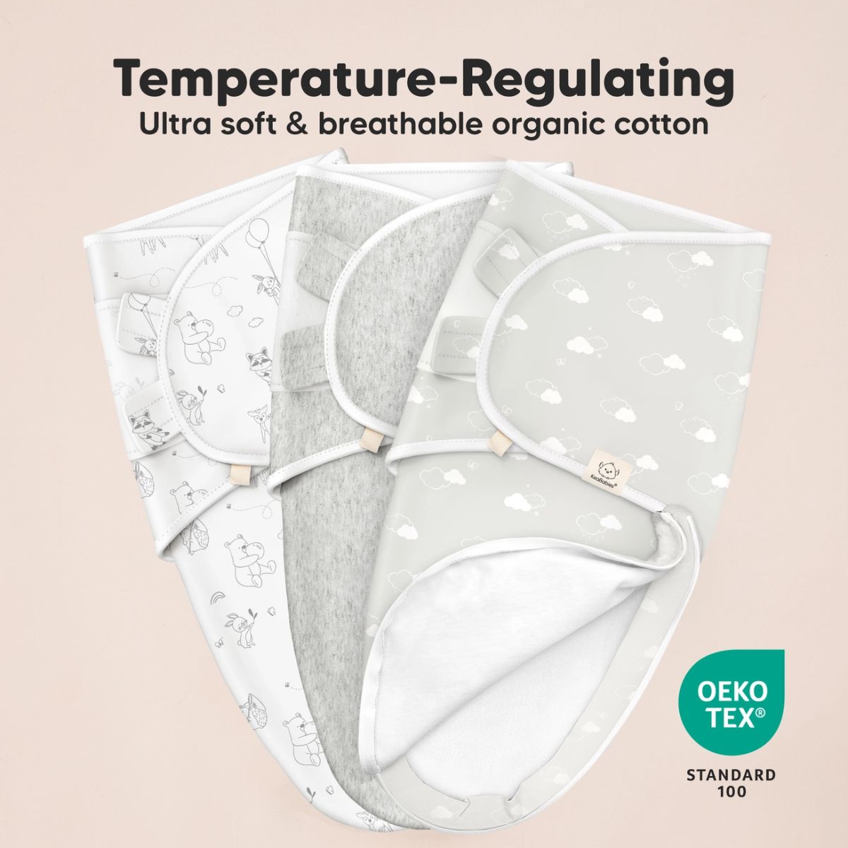 KeaBabies Soothe Swaddle Sack 3 Pack Organic Cotton - Aspire