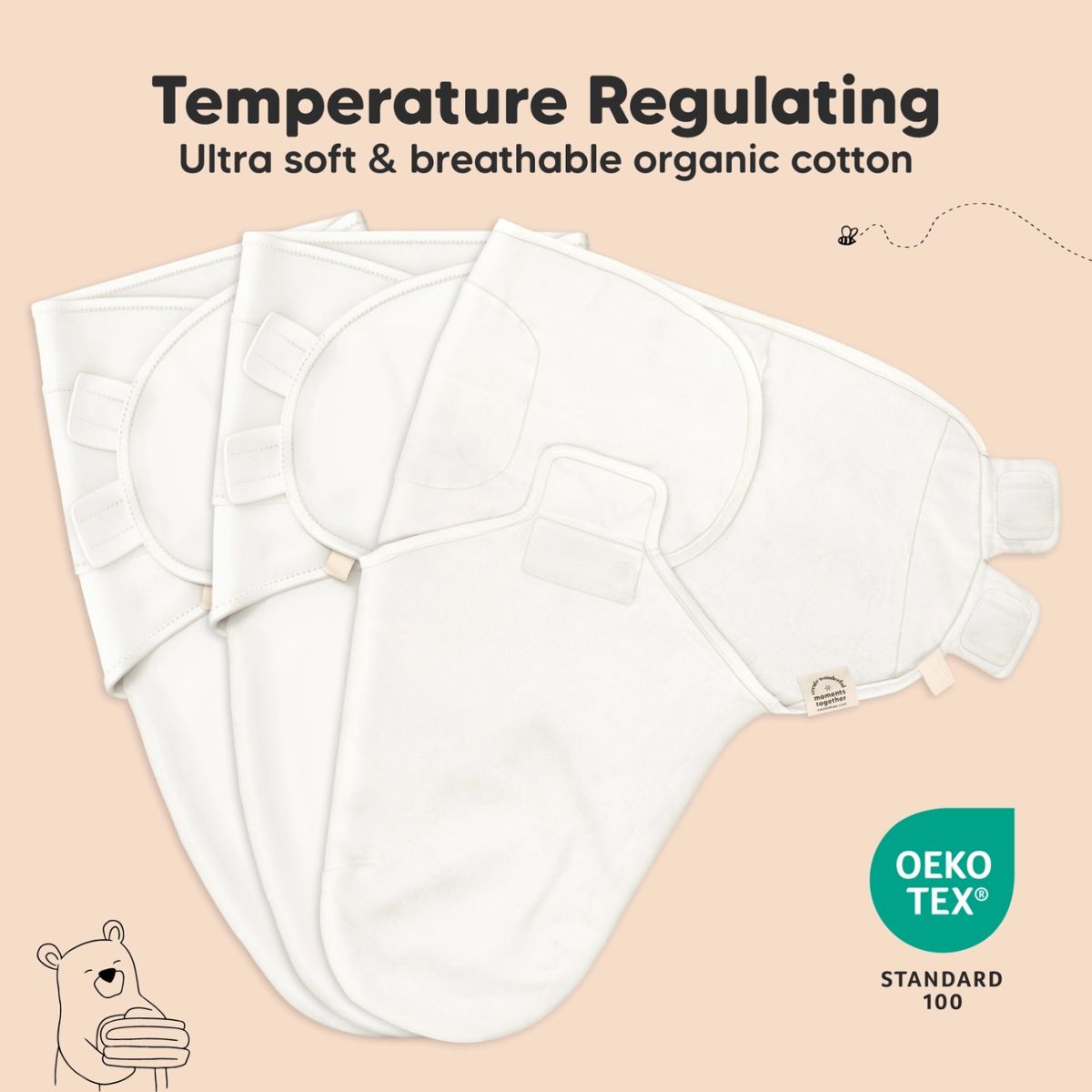 KeaBabies Soothe Swaddle Sack 3 Pack Organic Cotton 0-3M - Soft White on Luna Baby Store Miami