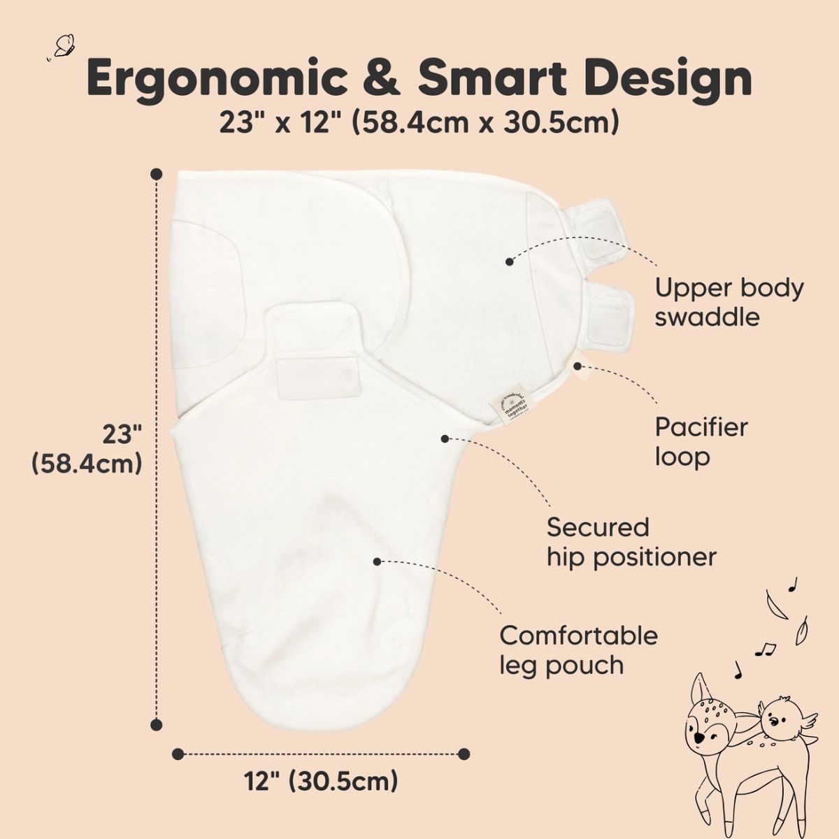 KeaBabies Soothe Swaddle Sack 3 Pack Organic Cotton 0-3M - Soft White