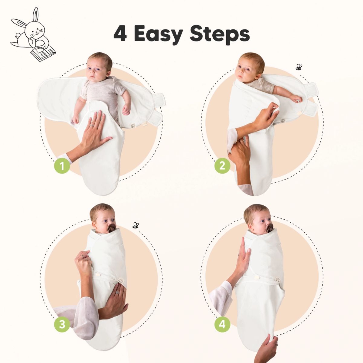 KeaBabies Soothe Swaddle Sack 3 Pack Organic Cotton 0-3M - Soft White