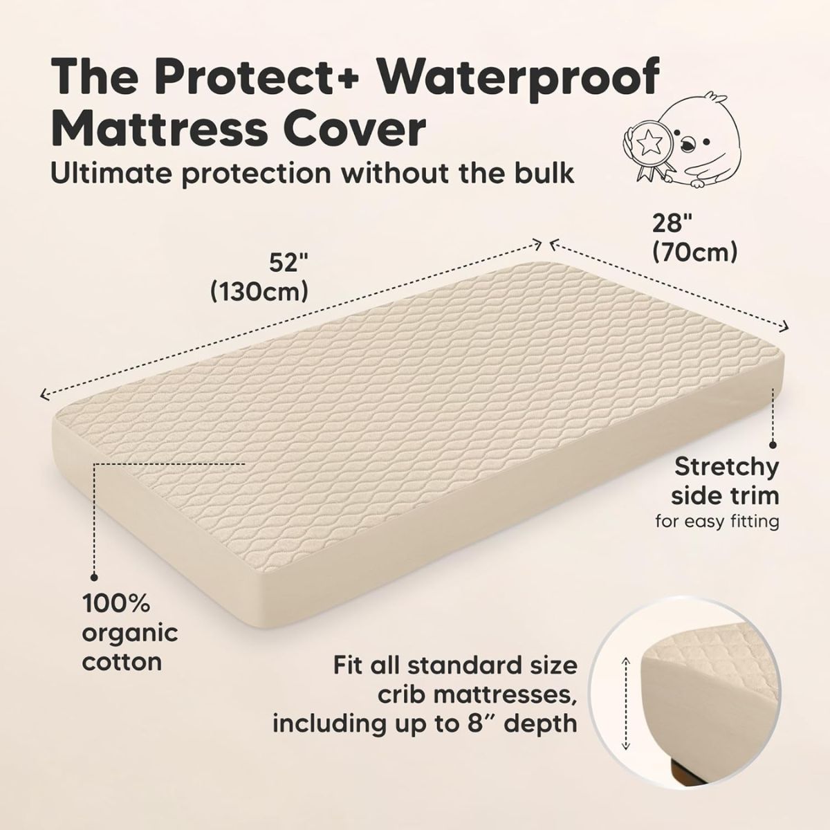 KeaBabies Waterproof Crib Mattress Protector Cover Fitted 2-Pack - Oat/Mavy