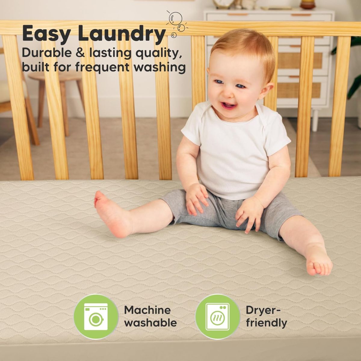 KeaBabies Waterproof Crib Mattress Protector Cover Fitted 2-Pack - Oat/Mavy