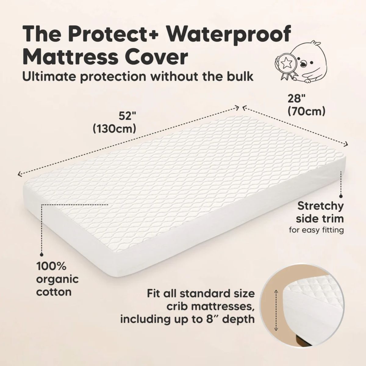 KeaBabies Waterproof Crib Mattress Protector Cover Fitted 2-Pack - Soft White on Luna Baby Store Miami