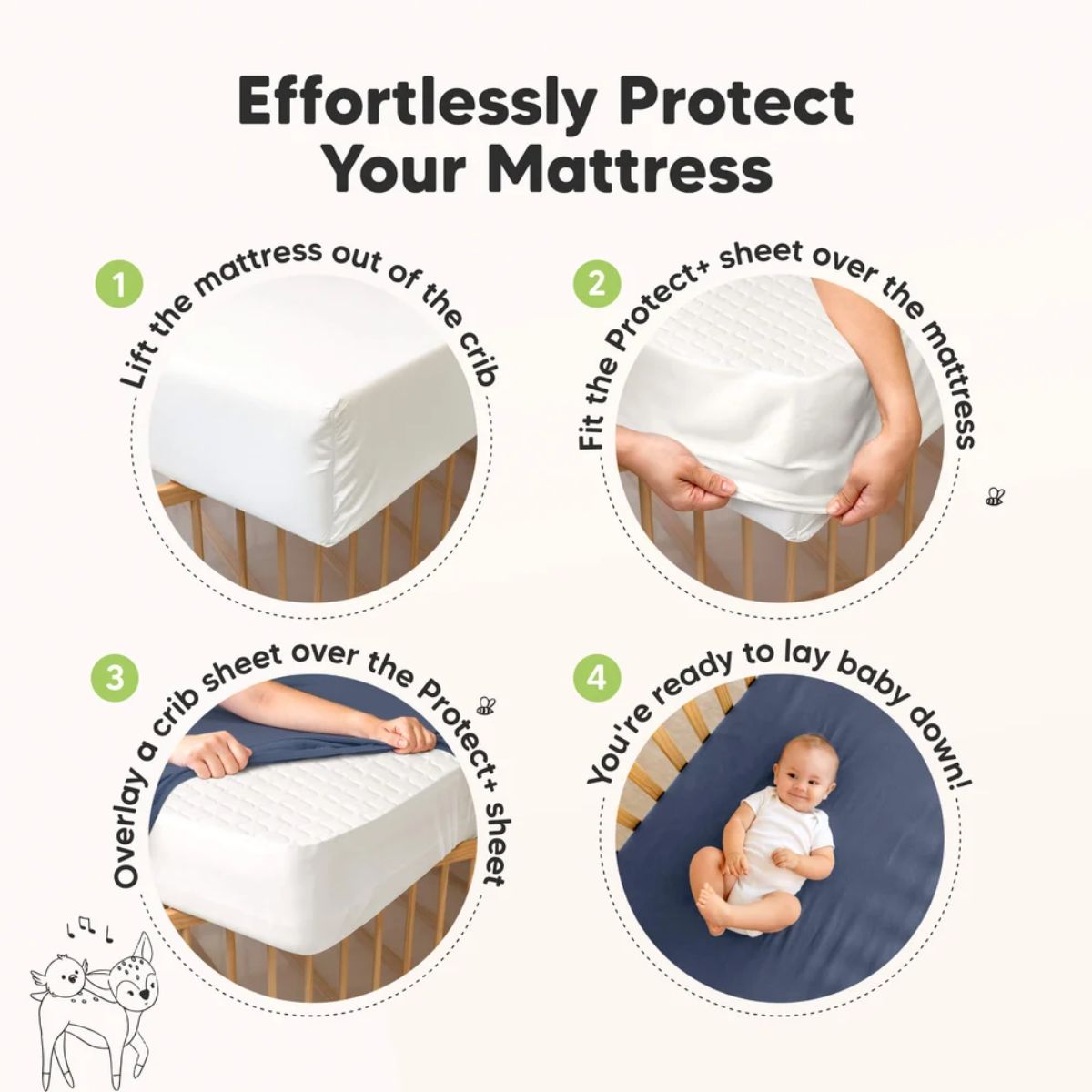 KeaBabies Waterproof Crib Mattress Protector Cover Fitted 2-Pack - Soft White on Luna Baby Store Miami