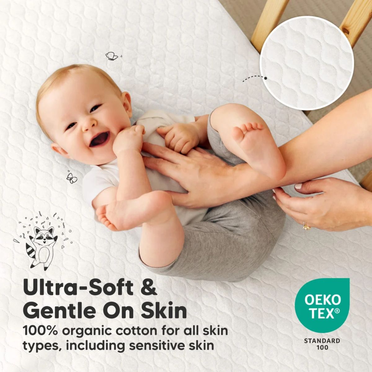 KeaBabies Waterproof Crib Mattress Protector Cover Fitted 2-Pack - Soft White on Luna Baby Store Miami