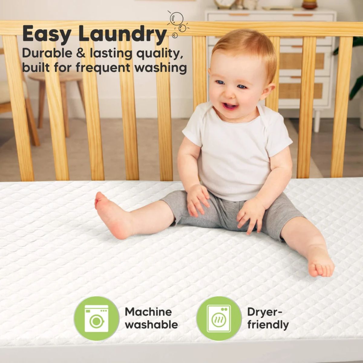 KeaBabies Waterproof Crib Mattress Protector Cover Fitted 2-Pack - Soft White