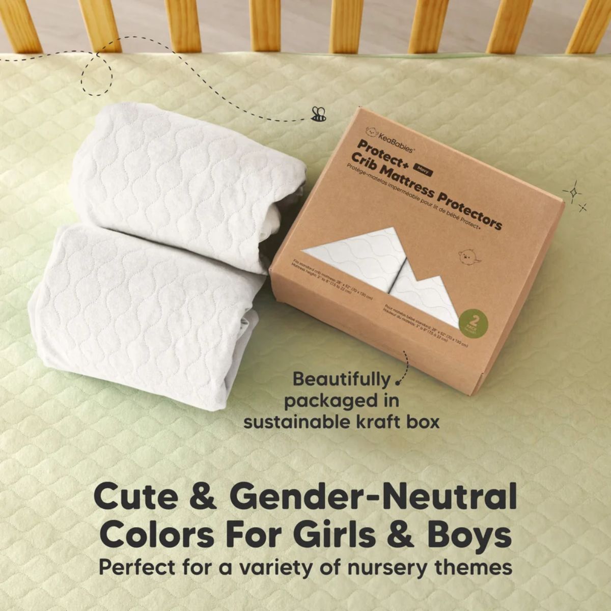 KeaBabies Waterproof Crib Mattress Protector Cover Fitted 2-Pack - Soft White