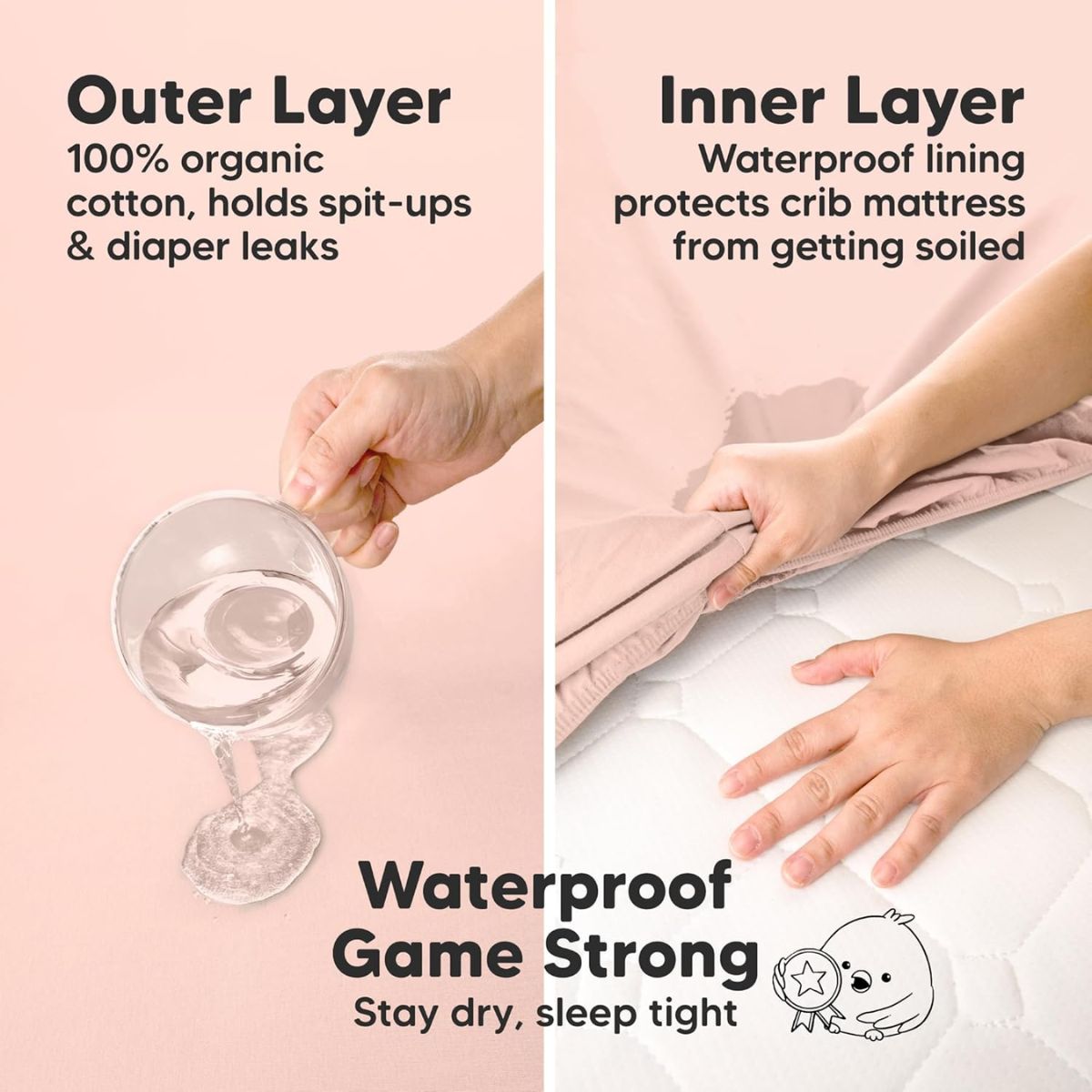 Keababies 2pk Waterproof Crib Sheets Baby Mattress Protector+ - Cameo