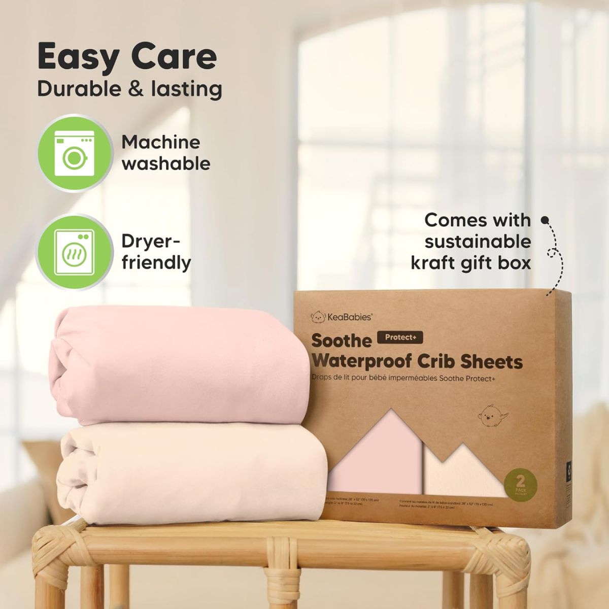Keababies 2pk Waterproof Crib Sheets Baby Mattress Protector+ - Cameo