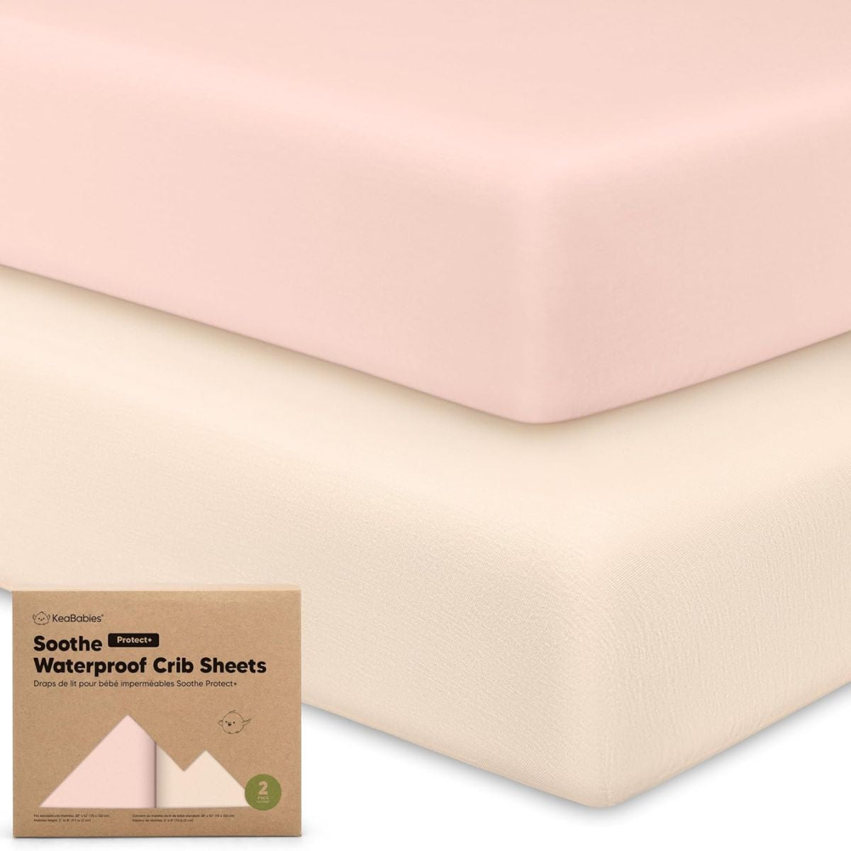 Keababies 2pk Waterproof Crib Sheets Baby Mattress Protector+ - Cameo