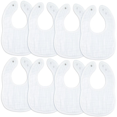 Comfy Cubs Muslin Cotton Baby Bibs White Pack of 8