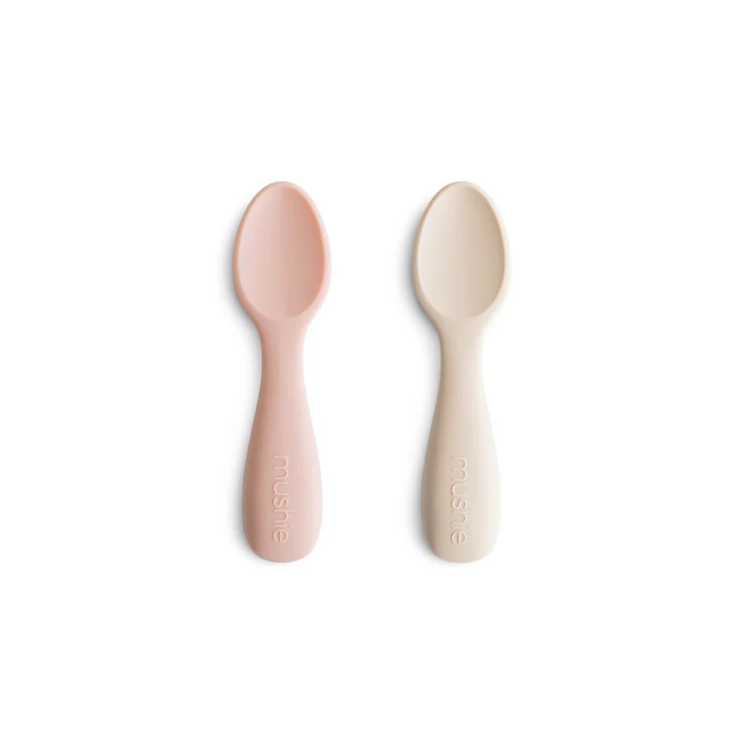 Mushie Silicone Toddler Starter Spoons 2-Pack  Blush/Shifting Sand