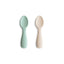 Mushie Silicone Toddler Starter Spoons 2-Pack Cambridge Blue/Shifting Sand on Luna Baby Store Miami