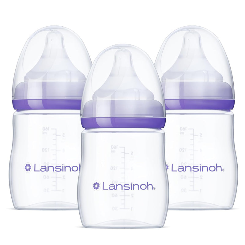 Lansinoh Anti-Colic Baby Bottles For Breastfeeding Babies 5 Oz. Whit 3 Slow Flow Nipples Size S