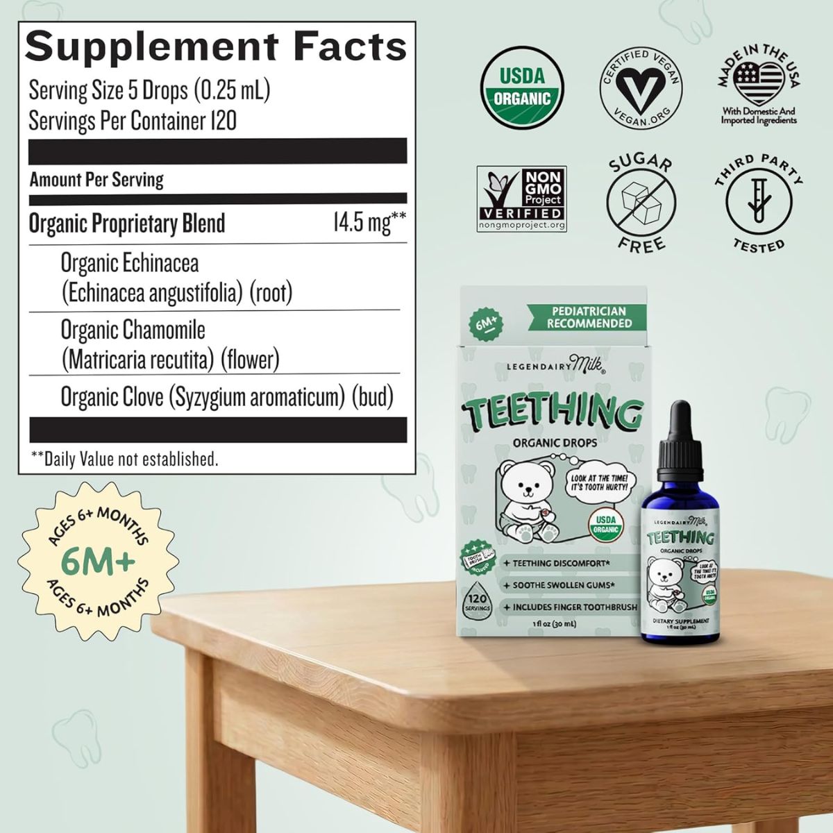 Legendairy Organic Baby Teething Drops - Organic Herbal Teething Support