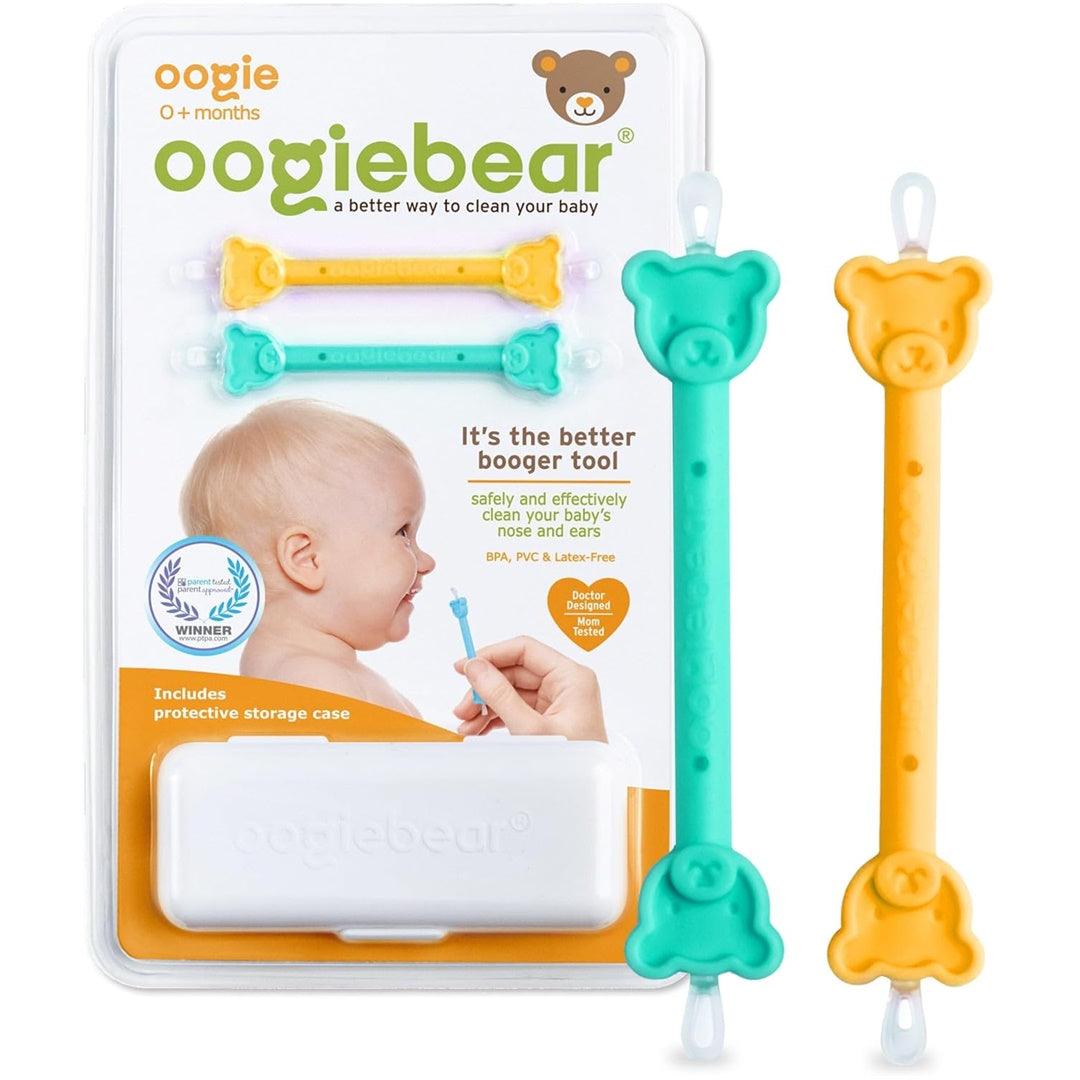 Oogiebear Infant Nose & Ear Cleaner Two Pack - Orange/Sea Foam with Case