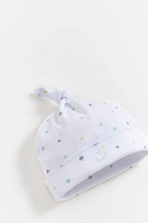 Babycottons Little Stars Knot Beanie - White/Grey