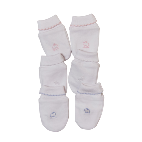 Babycottons Logo Cuffed Mittens White Pink