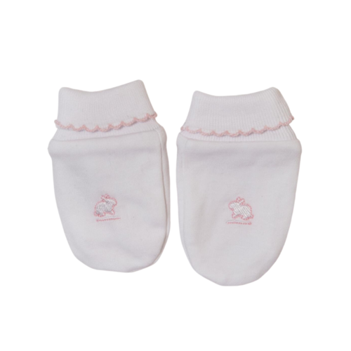 Babycottons Logo Cuffed Mittens White Pink