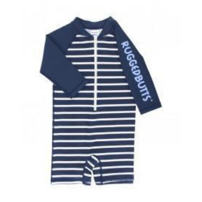 Rugged Butts Long Sleeve One Piece Rash Guard - Navy Stripe