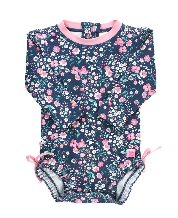 Ruffle Butts Long Sleeve One Piece Rash Guard - Moonlit Meadow