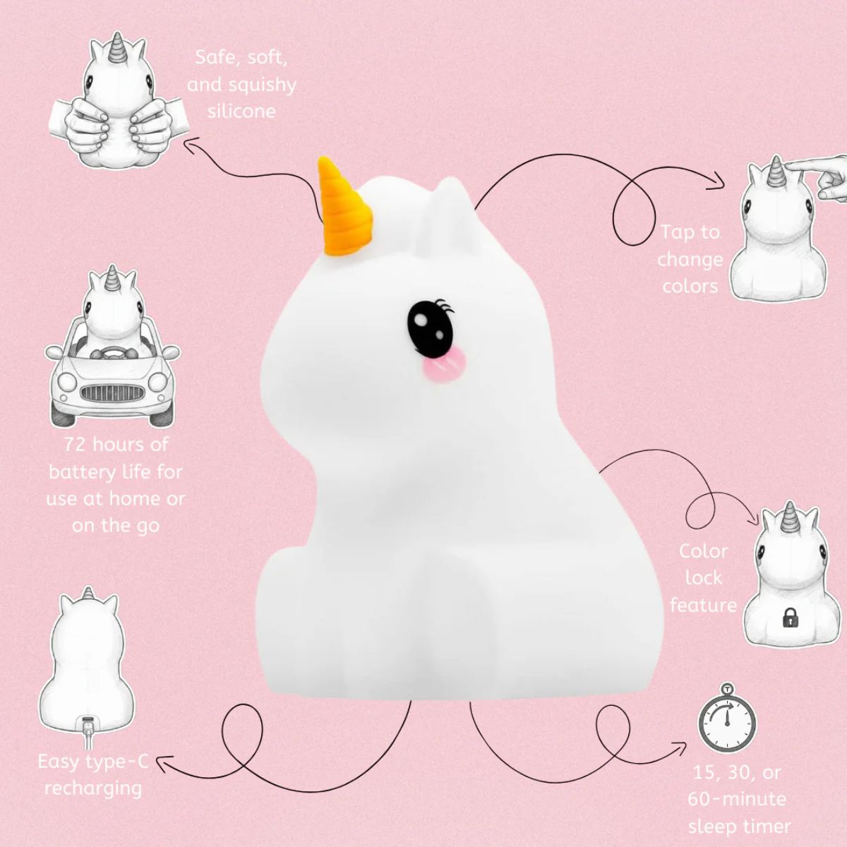 LumieWorld LumiPets LED Night Light with Remote Control - Unicorn on Luna Baby Store Miami
