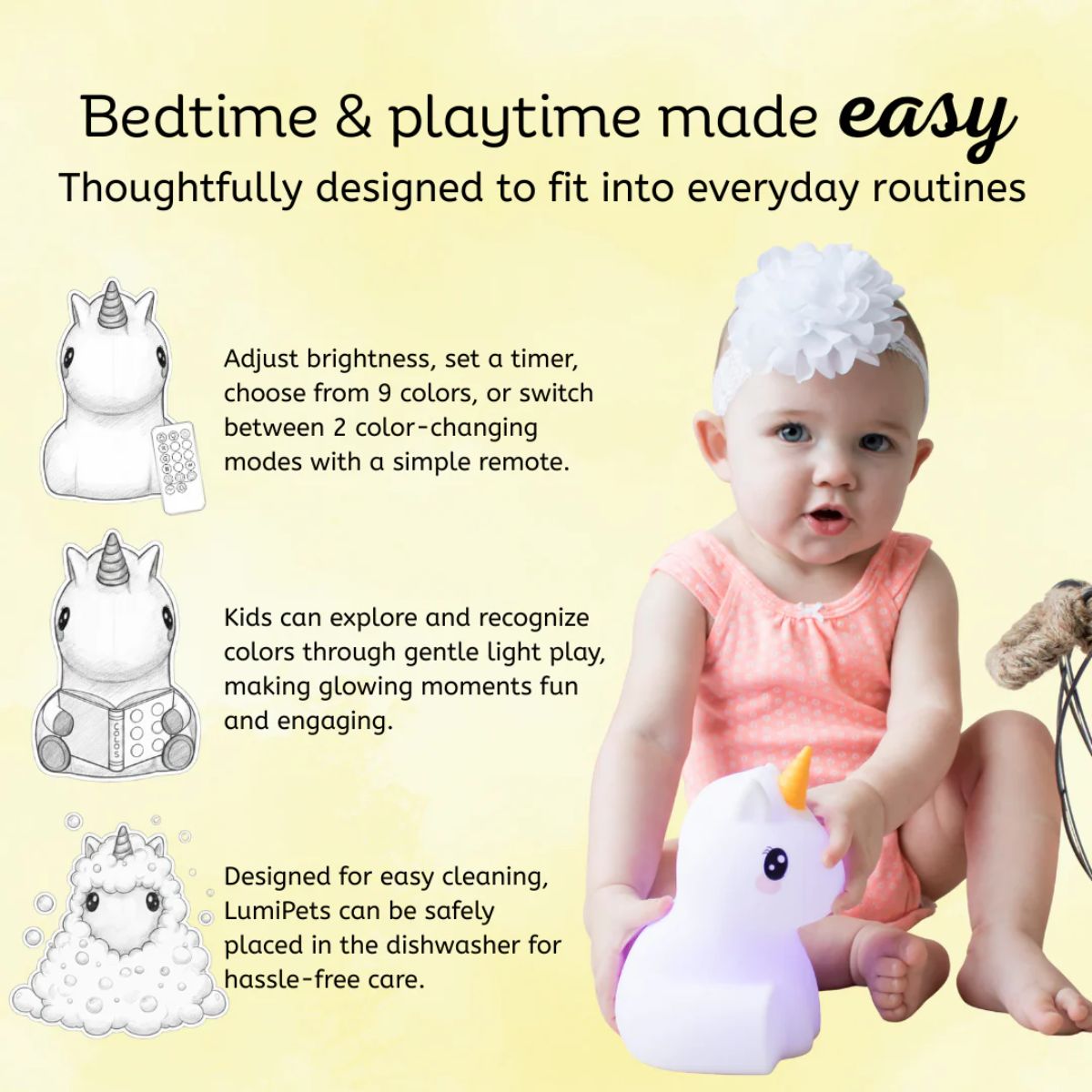 LumieWorld LumiPets LED Night Light with Remote Control - Unicorn on Luna Baby Store Miami