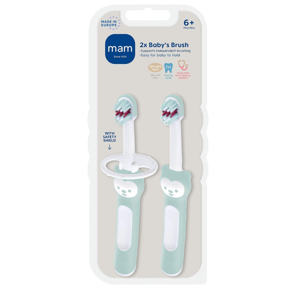 Mam Baby Toothbrushes 6M+,2Pk - Blue on Luna Baby Store Miami