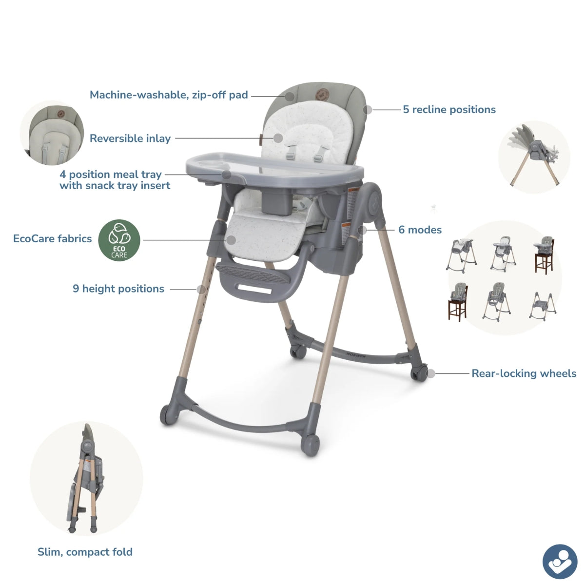 Maxi-Cosi Minla 6-In-1 High Chair - Classic Truffle - EcoCare
