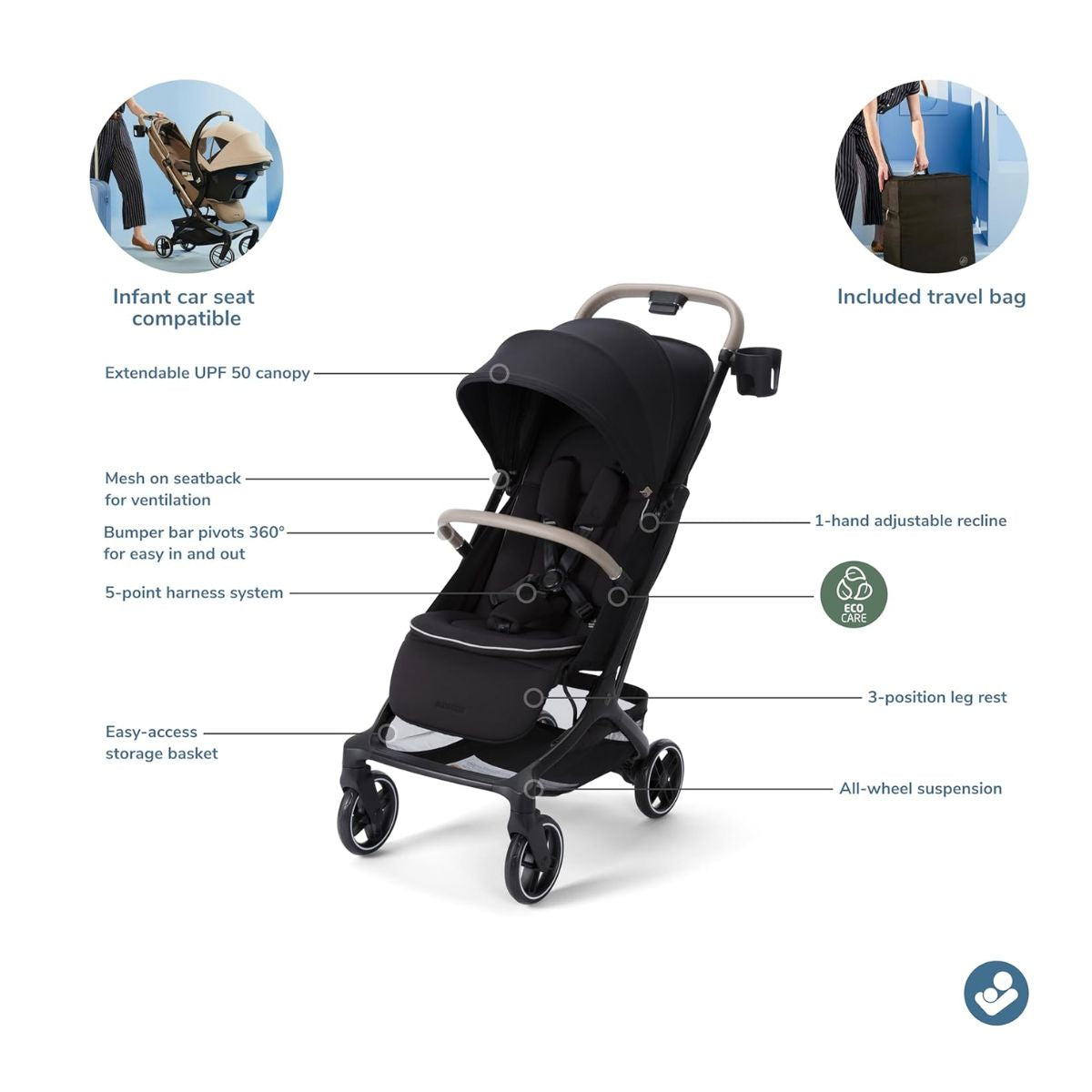 Maxi Cosi Oxford Cabin Lightweight Travel Stroller - Sea Shadow