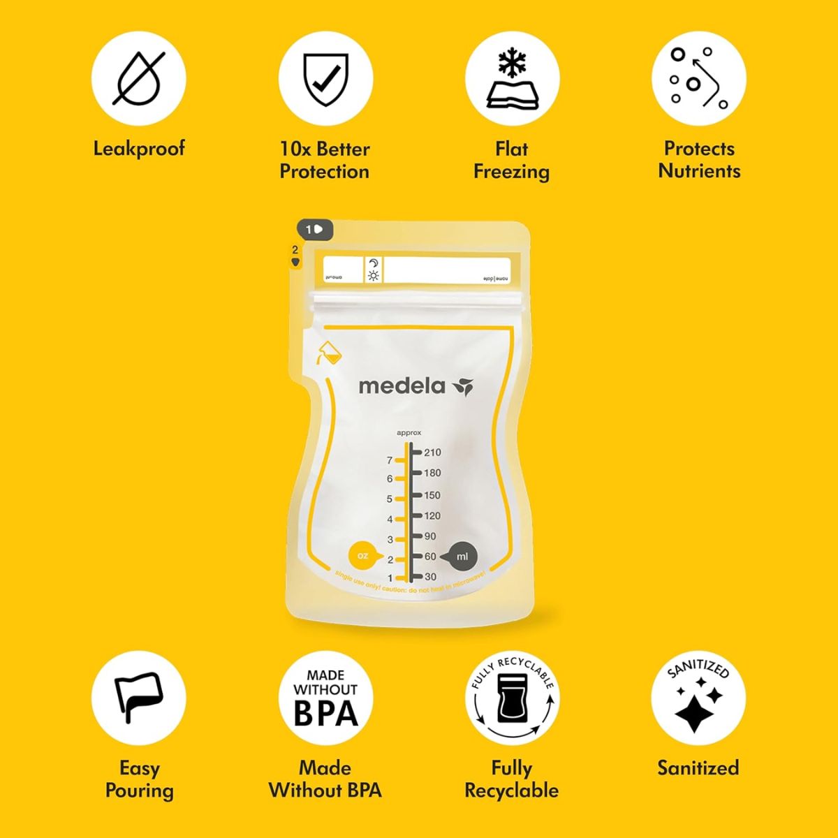 Medela Easy Pour Breast Milk Storage Bags - 100 Count/7oz