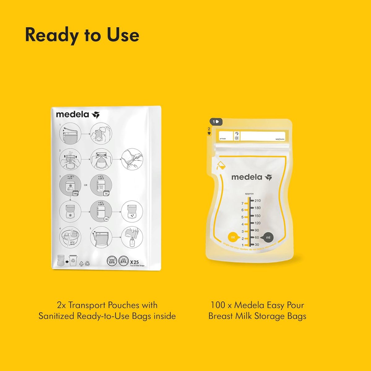 Medela Easy Pour Breast Milk Storage Bags - 100 Count/7oz