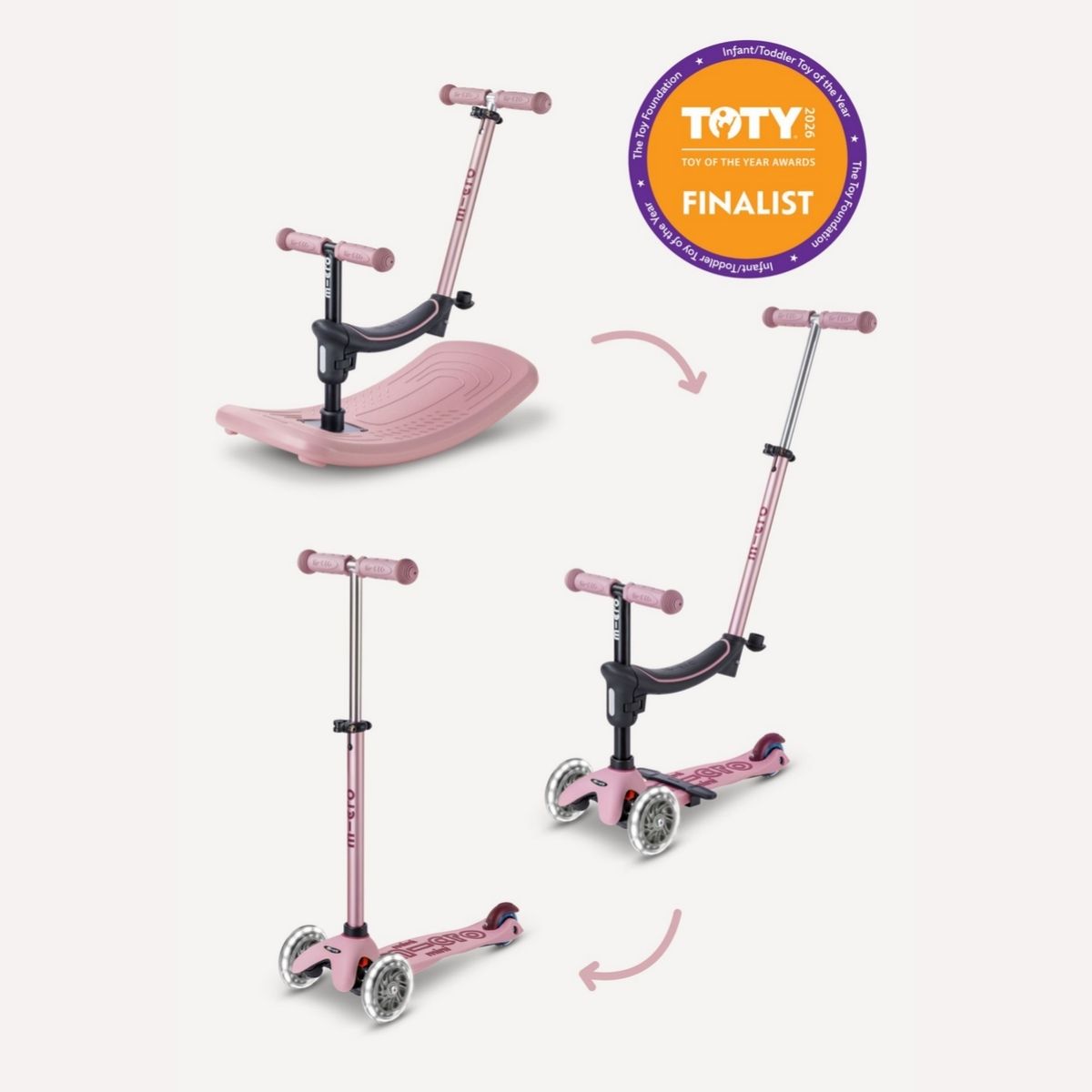 Micro Kickboard Micro Mini Rock & Go LED - Dusty Rose on Luna Baby Store Miami