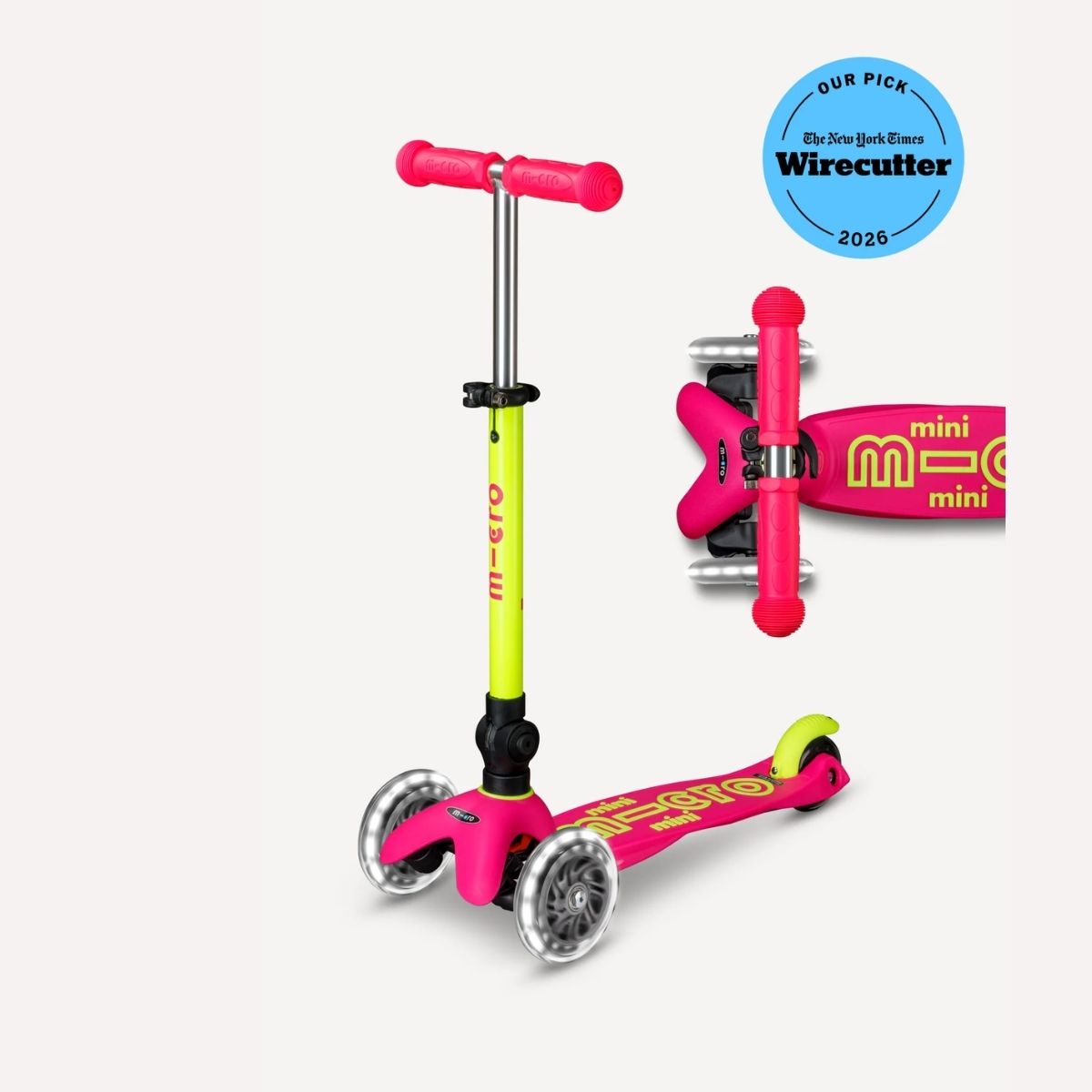 Micro Kickboard Mini Foldable LED Kids Scooter - Neon Flamingo Pink/Yellow
