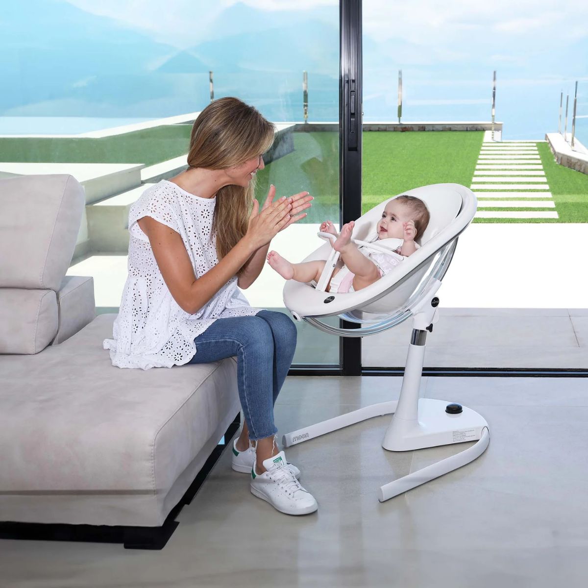 Mima Moon 2G High Chair White/Black on Luna Baby Store Miami