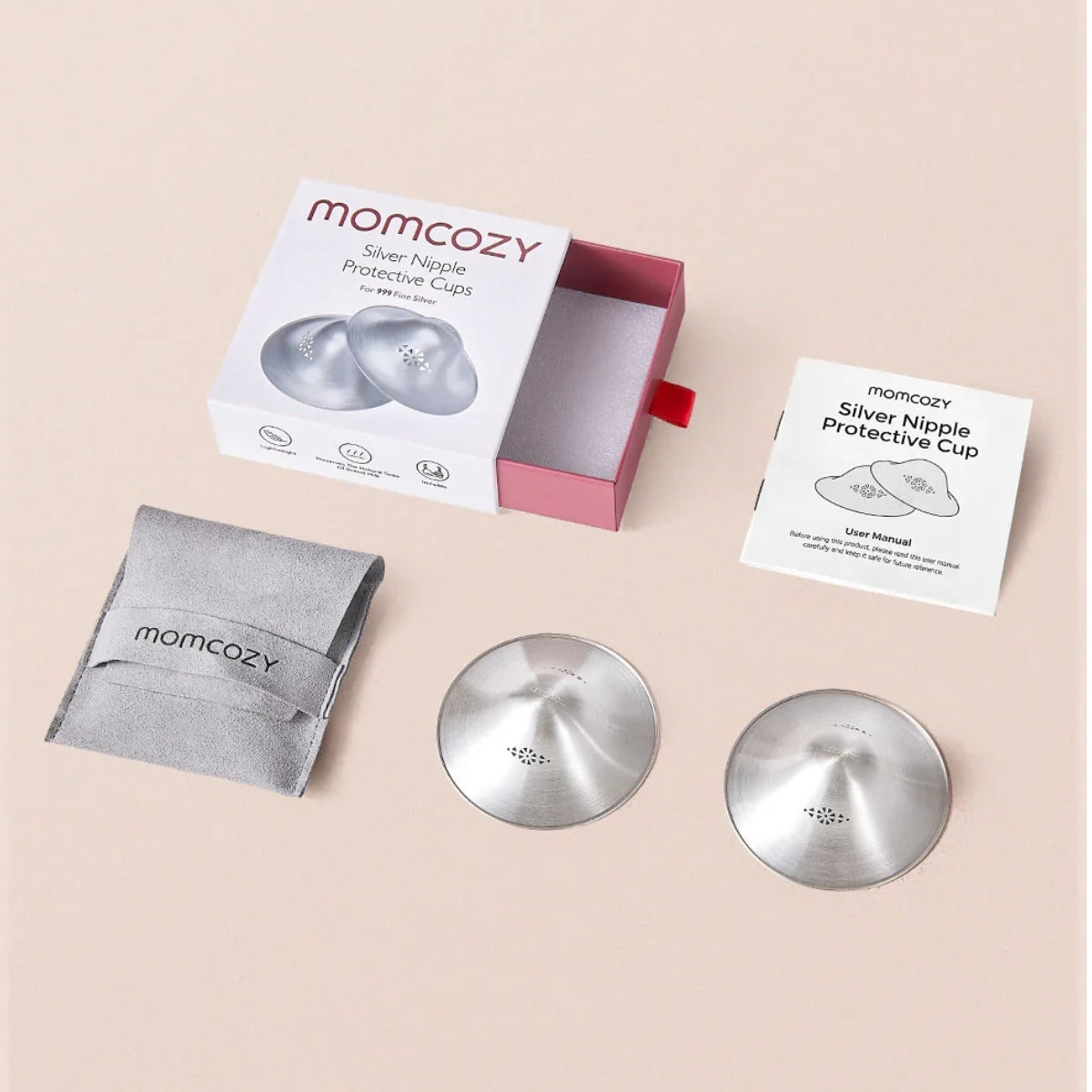 Momcozy 999 Silver Nipple Shields - Regular Nursing Cups on Luna Baby Store Miami